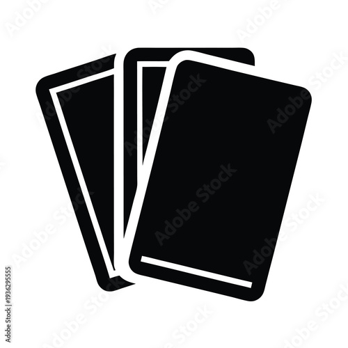 Simple black and white illustration of three playing cards stacked together