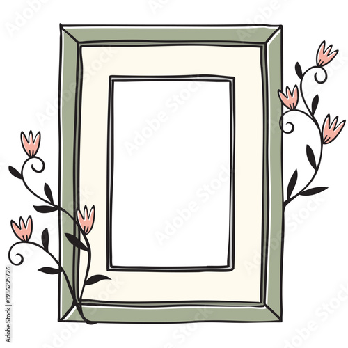 花が添えられた手描きの額縁ベクターイラスト