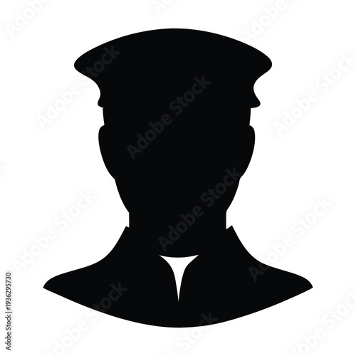 Silhouette of a man wearing a cap and suit, on a white background