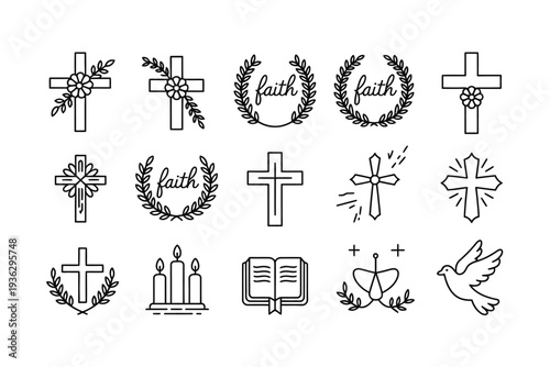 Cross vector icons set with faith symbols and illustrations