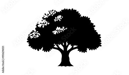 Stylized Old Oak Tree Foliage with Soft Morning Sunlight Vector Design