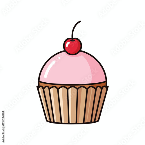 Delicious Cupcake with Pink Frosting and Cherry Topping for Sweet Treats and Dessert Photos