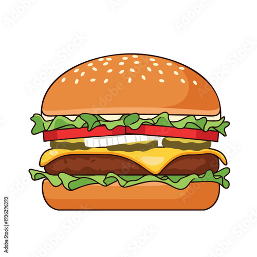 Delicious Gourmet Cheeseburger with Fresh Vegetables and Melted Cheese