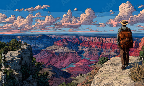 Grand Canyon, Arizona, United States scenery in illustrations, presentation images, travel image ideas, tourism promotion, postcards, Generative Ai