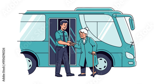 Man helping senior woman with cane.