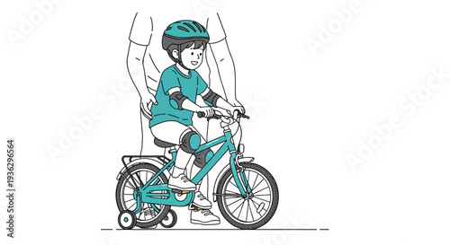 Child Riding Bicycle Wearing Helmet Safely.