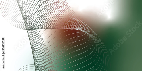 Abstract red, green and white luminous ribbons swirling across a deep dark background with sparkling micro particles, futuristic digital tech atmosphere, vector illustration