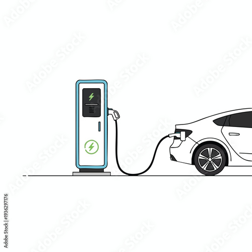 Modern Electric Vehicle Charging Station Connected to Car for Eco Friendly Transportation