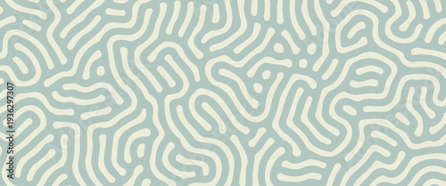 Modern Sage Green Organic Turing Pattern Background. A sophisticated vector illustration featuring a seamless-style maze of fluid, hand-drawn lines in soft muted green.