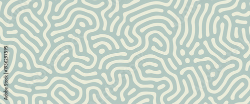 Modern Sage Green Organic Turing Pattern Background. A sophisticated vector illustration featuring a seamless-style maze of fluid, hand-drawn lines in soft muted green.