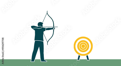 Archer aims bow and arrow at target for sport and precision.