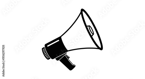 Black and white illustration of a megaphone graphic.