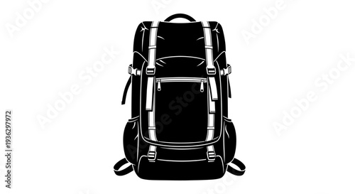 Black Backpack Illustration Isolated on White Background.