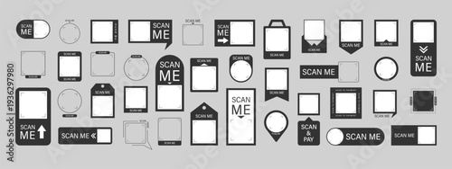 Scan me Frame. Black set of special offer sale stickers. Vector illustration in flat style.