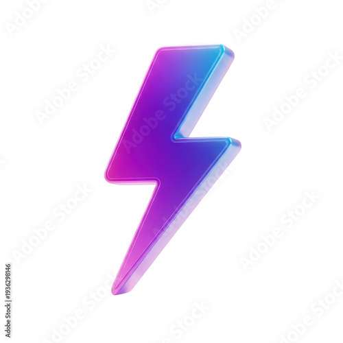 3d purple and blue gradient lightning bolt icon on transparent background