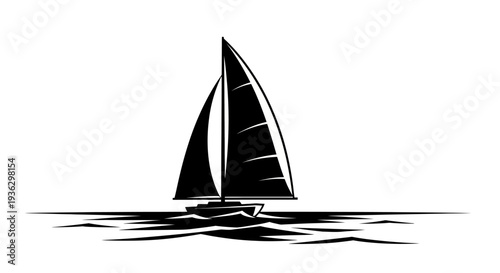 Black silhouette of a sailboat on the water.
