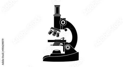 Black silhouette of a laboratory microscope on a white background.