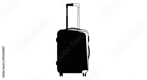Black Silhouette of a Rolling Suitcase with Extended Handle.