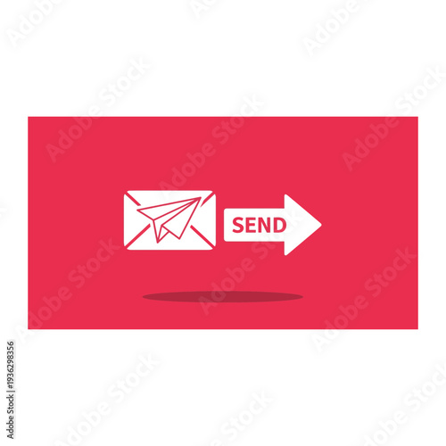 A red button with a white envelope and arrow