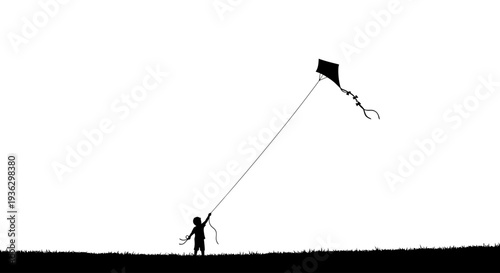 Child flying a kite on a bright day.