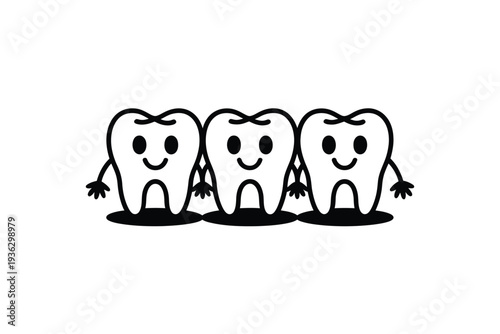Tooth icons smiling and standing in a row together happily
