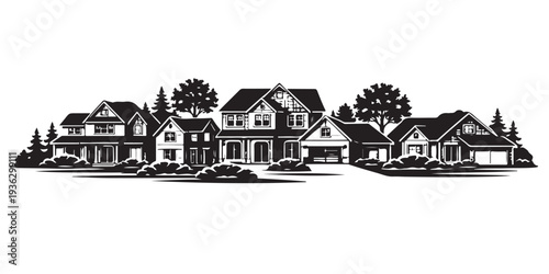 Housing Development Silhouette, Silhouette Vector, Isolated on White Background