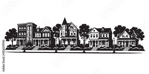 Residential Block Silhouette, Silhouette Vector, Isolated on White Background