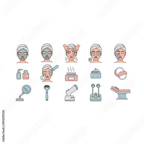 A collection of cartoon style icons depicting a mans shaving routine