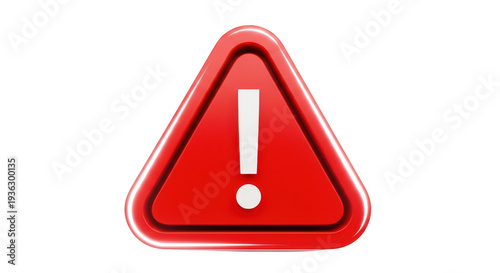 Red warning triangle sign with exclamation mark on transparent background