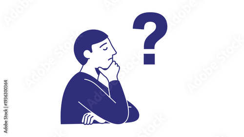 Person thinking with question mark. Concept of doubt, confusion, problem-solving, inquiry, and decision-making. Flat vector illustration.