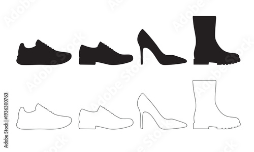 Women’s Footwear Variety Illustration - Sneakers, Heels, and Boots
