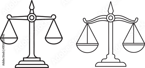 Line art illustration of balanced scales in simple black lines