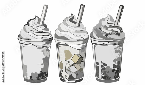 Boba tea vintage engraving style vector illustration