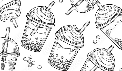 Bubble tea doodle sketch background vector design