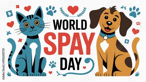 World spay day awareness illustration with cat and dog