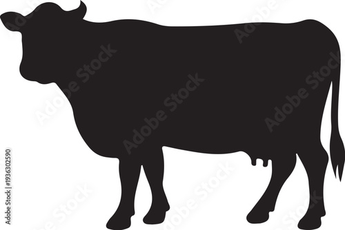 Cow Silhouette Farm Animal Vector Illustration,Cattle Livestock Animal Black Silhouette Icon