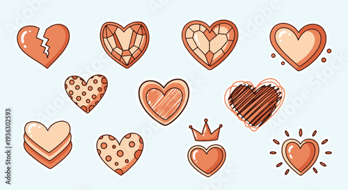 Collection of various heart shapes in different styles and designs for love and romance.