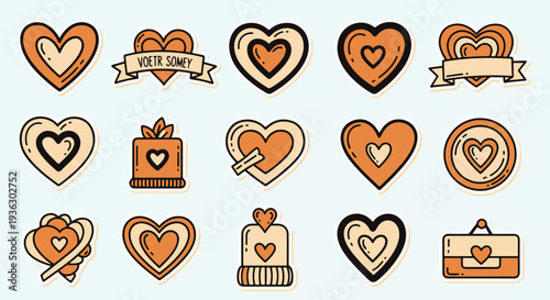 Collection of various heartshaped illustrations with different designs and styles for Valentines Day.