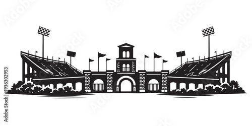 College Stadium Skyline Silhouette, Silhouette Vector, Isolated on White Background