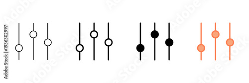 Set of minimalist settings slider icons with transparent background, depicting interface controls, filter adjustment symbols, and preferences tools for web apps, vector illustration