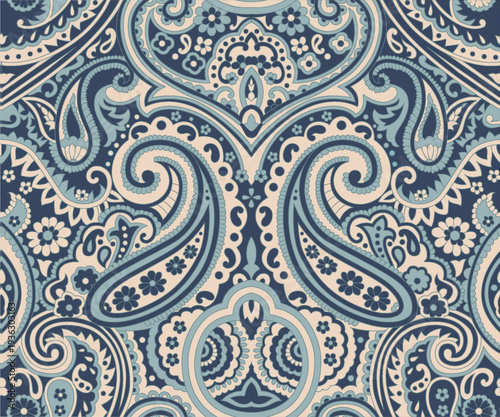 Indian paisley seamless pattern on navy background