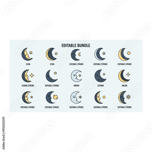 A collection of various celestial body icons with text labels