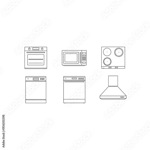 Kitchen appliances icons in a simple line style