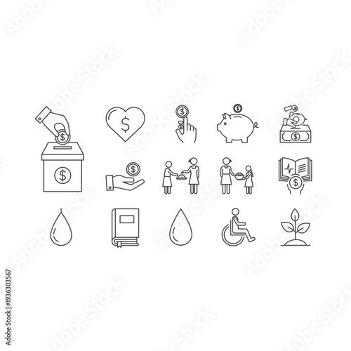 A collection of icons related to finance and charity