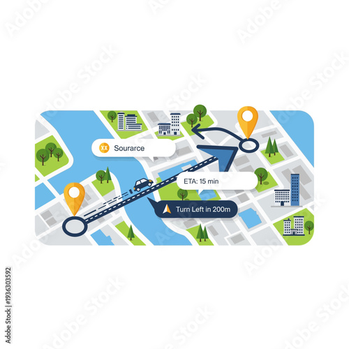 A blurry map with a blue airplane and route marked