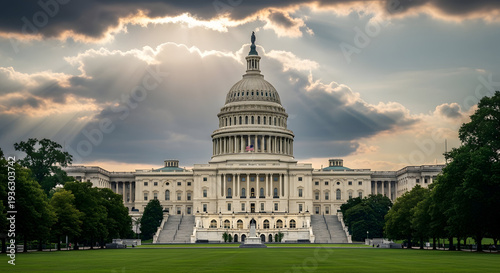 The united states capitol building in washington d.c. with dramatic cloudy sky