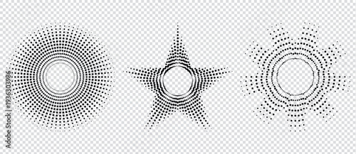 Halftone dots forming shapes on a white background