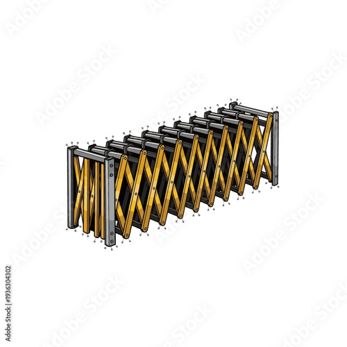 A yellow and gray metal barrier gate on a white background
