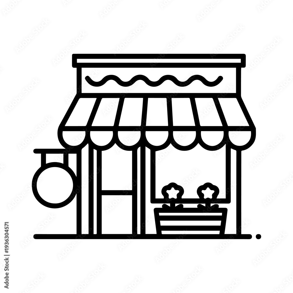 Obraz premium Boutique Store Line Icon With Awning Minimal Outline Shop Clipart 2