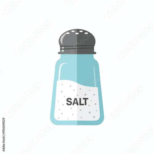 Close up of a salt shaker with sea salt on a white background